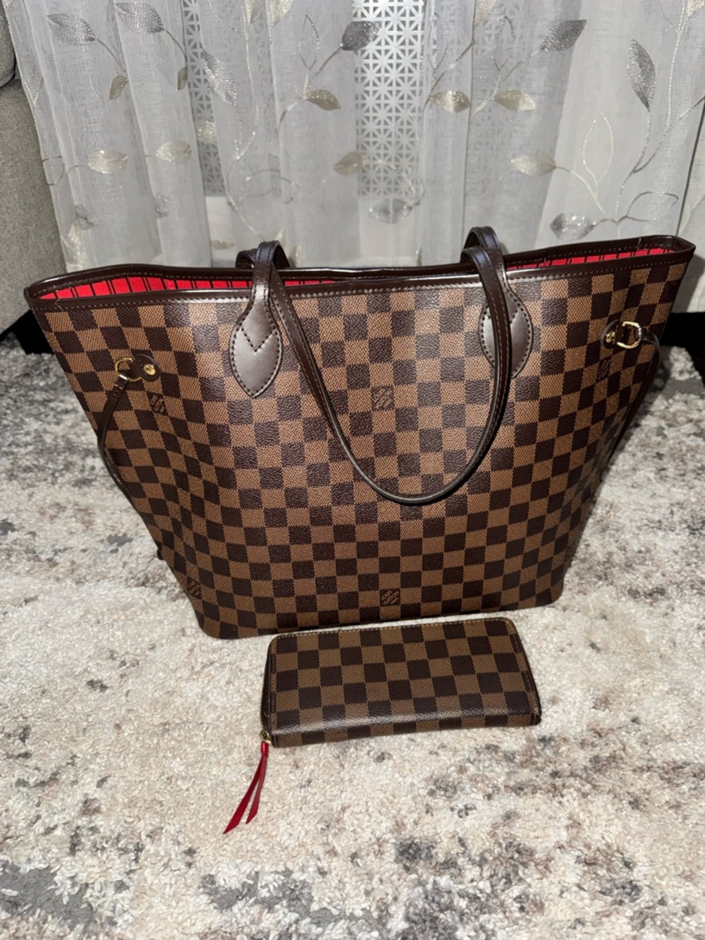 Louis Vuitton Brown Neverfull MM with Wallet